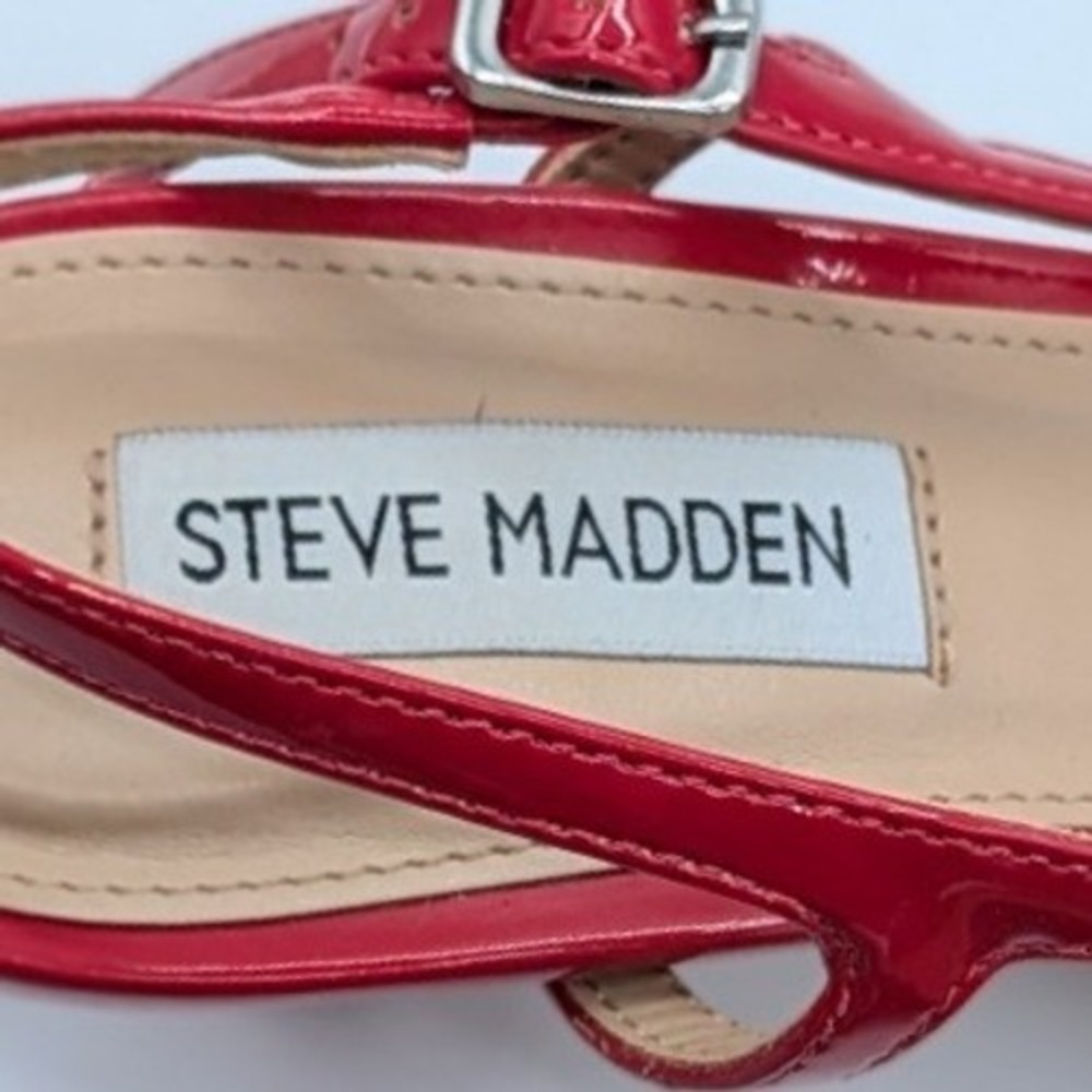 Steve Madden Size 7 $90 Red Patent Slingback Kitten Heels Pointed Toe Pumps - Picture 3 of 11